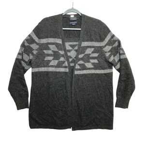 Pendleton Open Cardigan Sweater Mens L Gray Washable Wool Blend Aztec Geometric